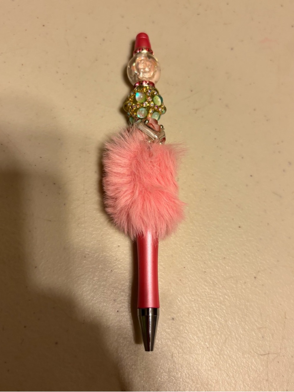 Pink Faux Fur Rhinestone Charm Ballpoint Pen. Handmade pen new